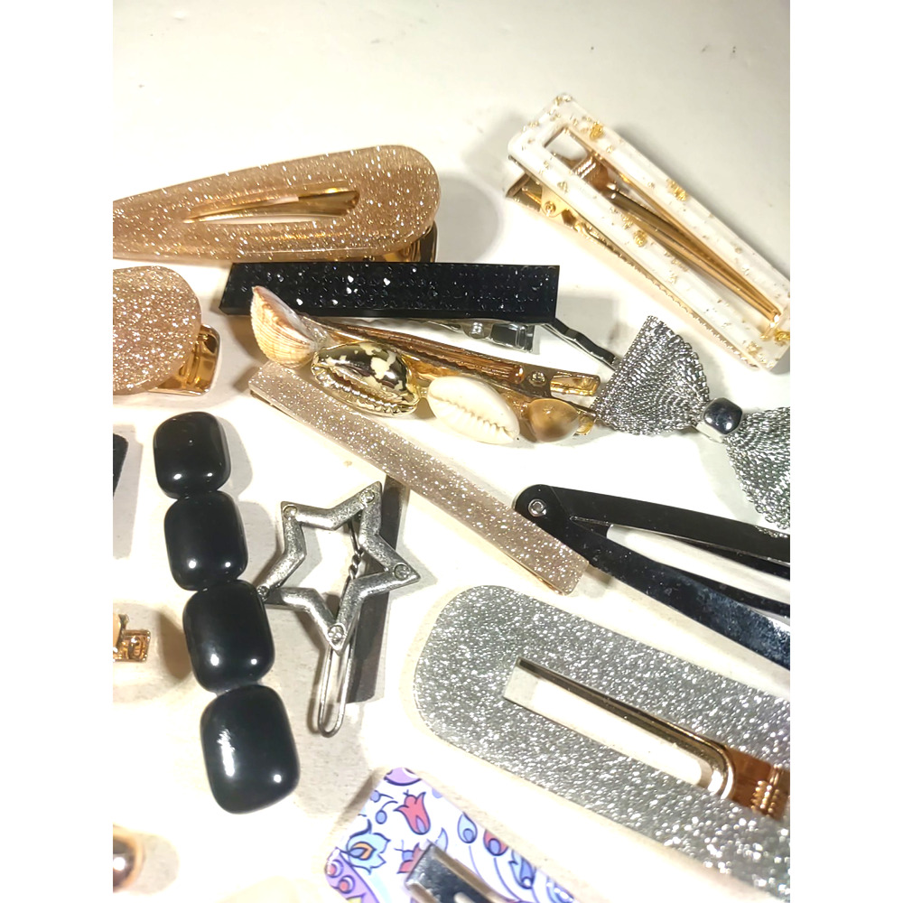 Hair Barrette Lot Of 21 Hair Clips Pink Silver Tone - Picture 6 of 7